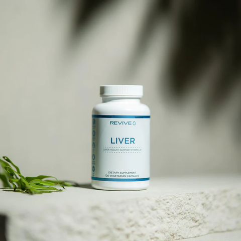 A bottle of liver support supplements from Revive