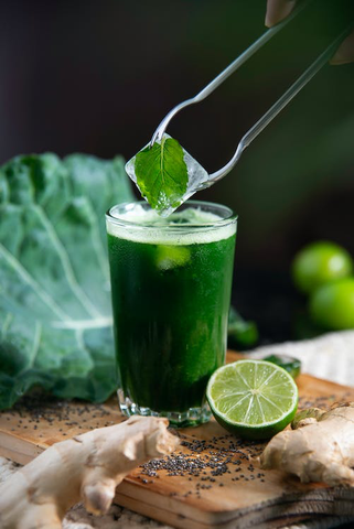 A glass of green juice