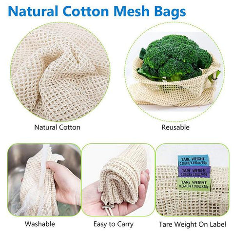 several images of cotton mesh bag