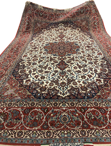 22605-Isfahan (Semi-antique(1966) Seirafian)/Hand-Knotted/Handmade Persian Rug/Carpet Traditional Authentic/ Size: 11'0" x 7'0"
