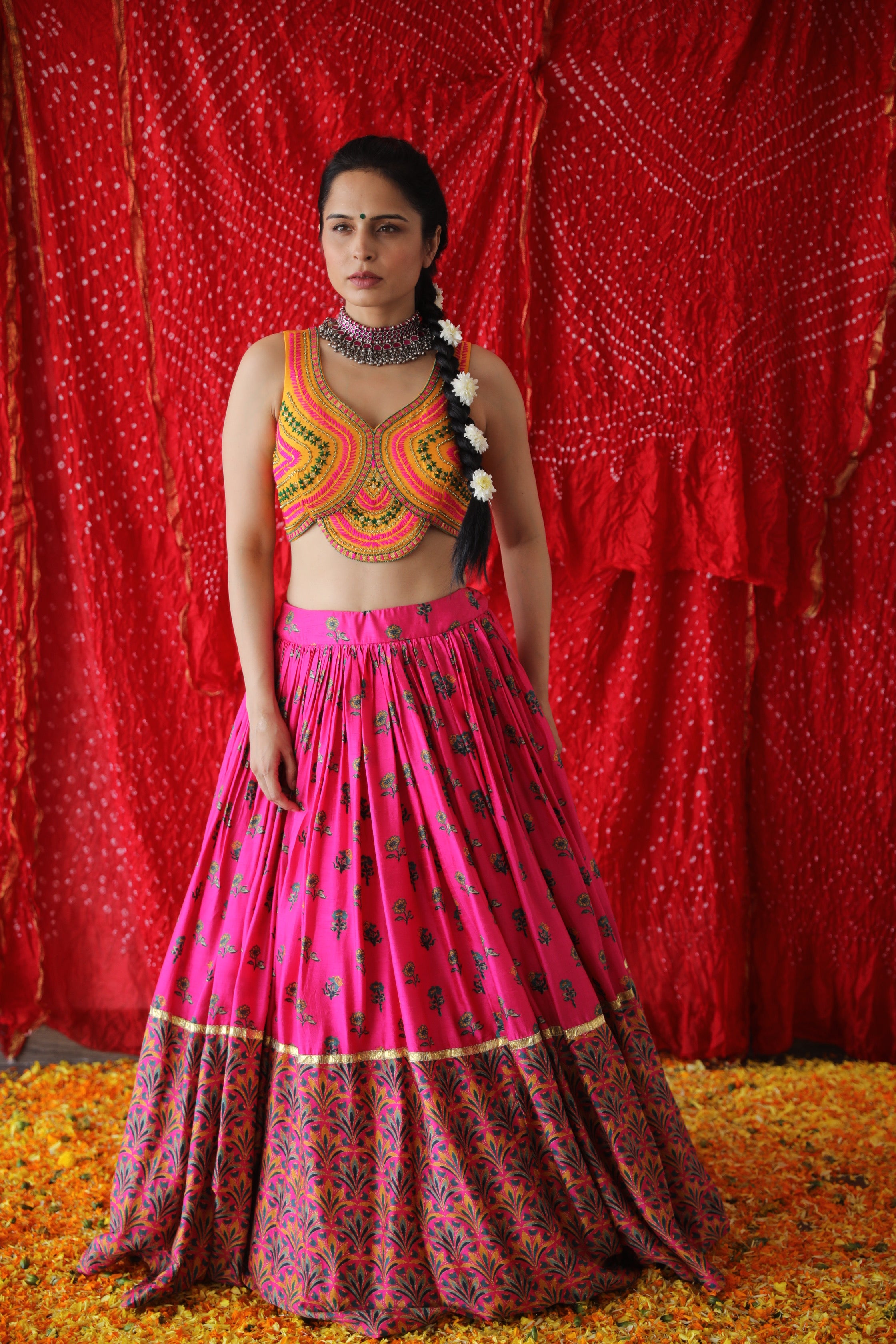 Mehndi Mayon Dress - Shocking Pink Blouse Lehenga