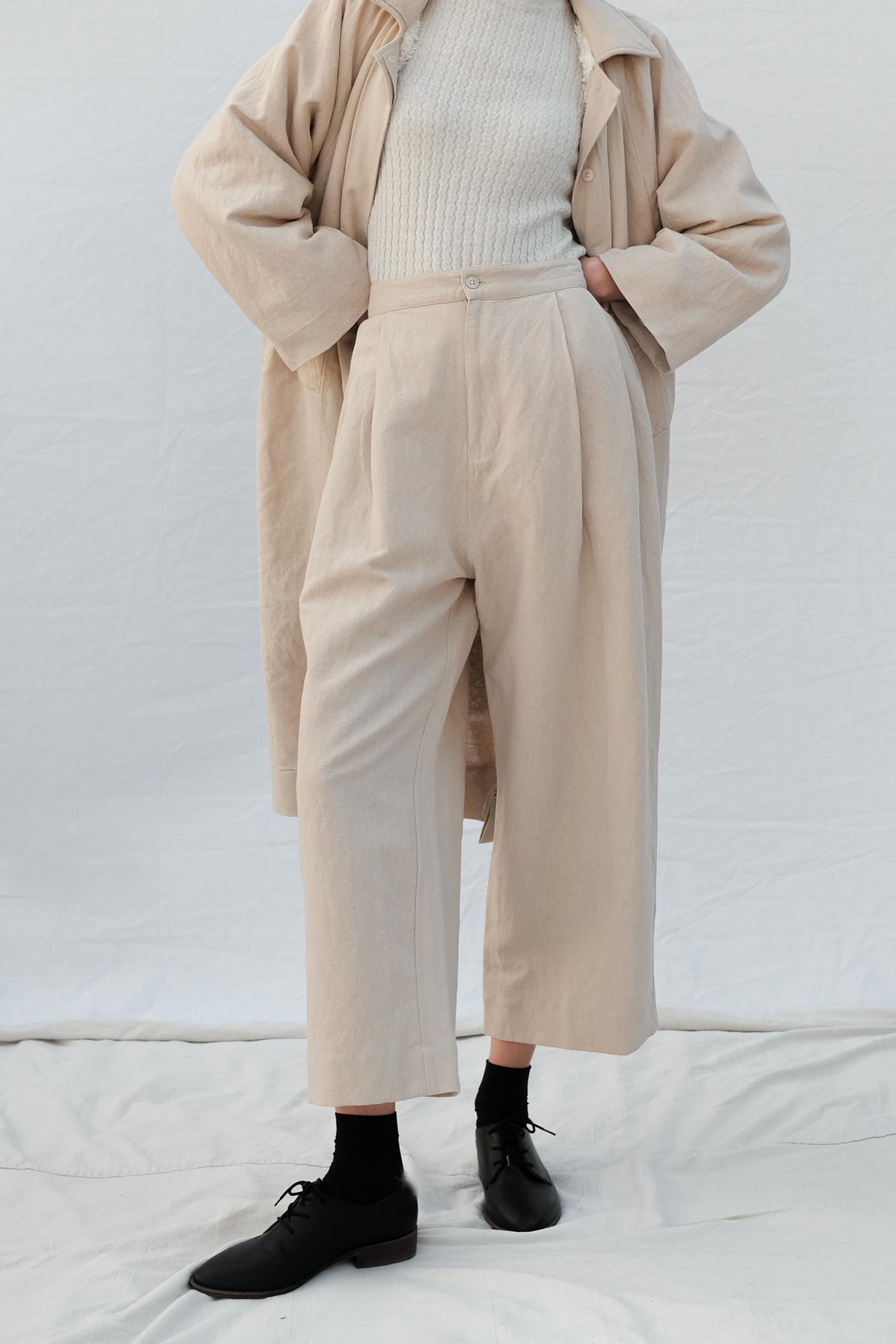 Sand Pleated Trouser