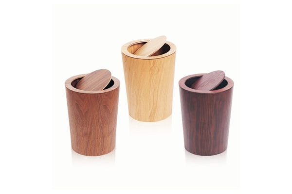 Solid Wood Made Modern Round Trash Can with Lid