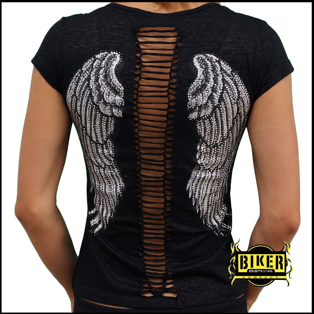 Cut Out Shear Angel Wing Fashion Top - Black | Biker Clothing | Women’s ...