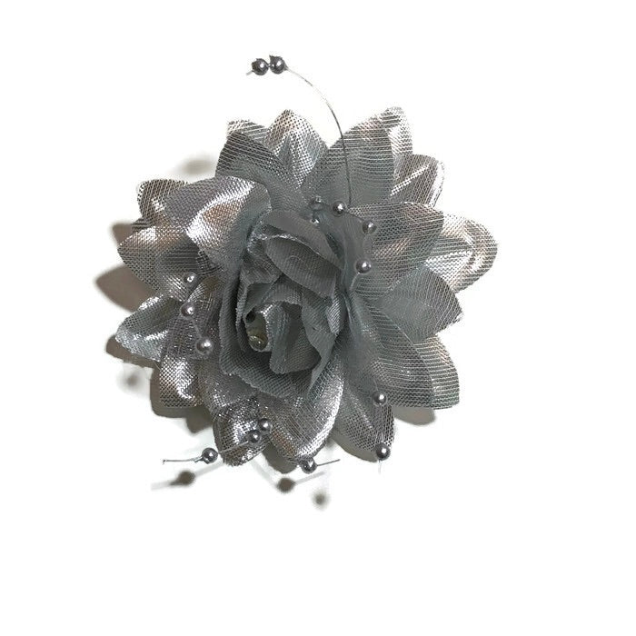silver flower hair clip