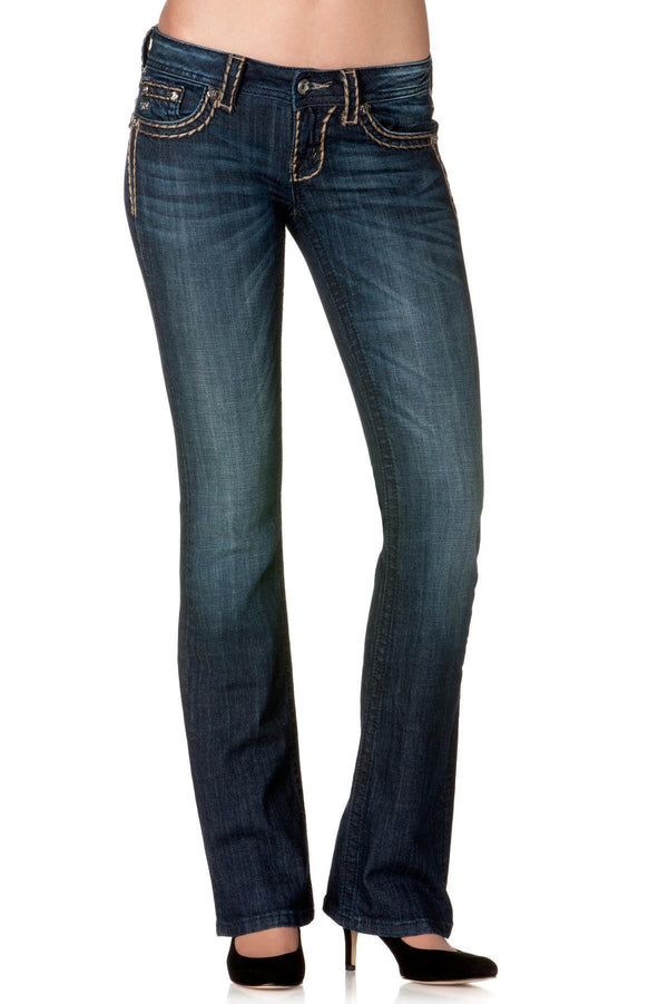 Miss Me: Britney Boot-Cut Denim, Dark Blue - Elise