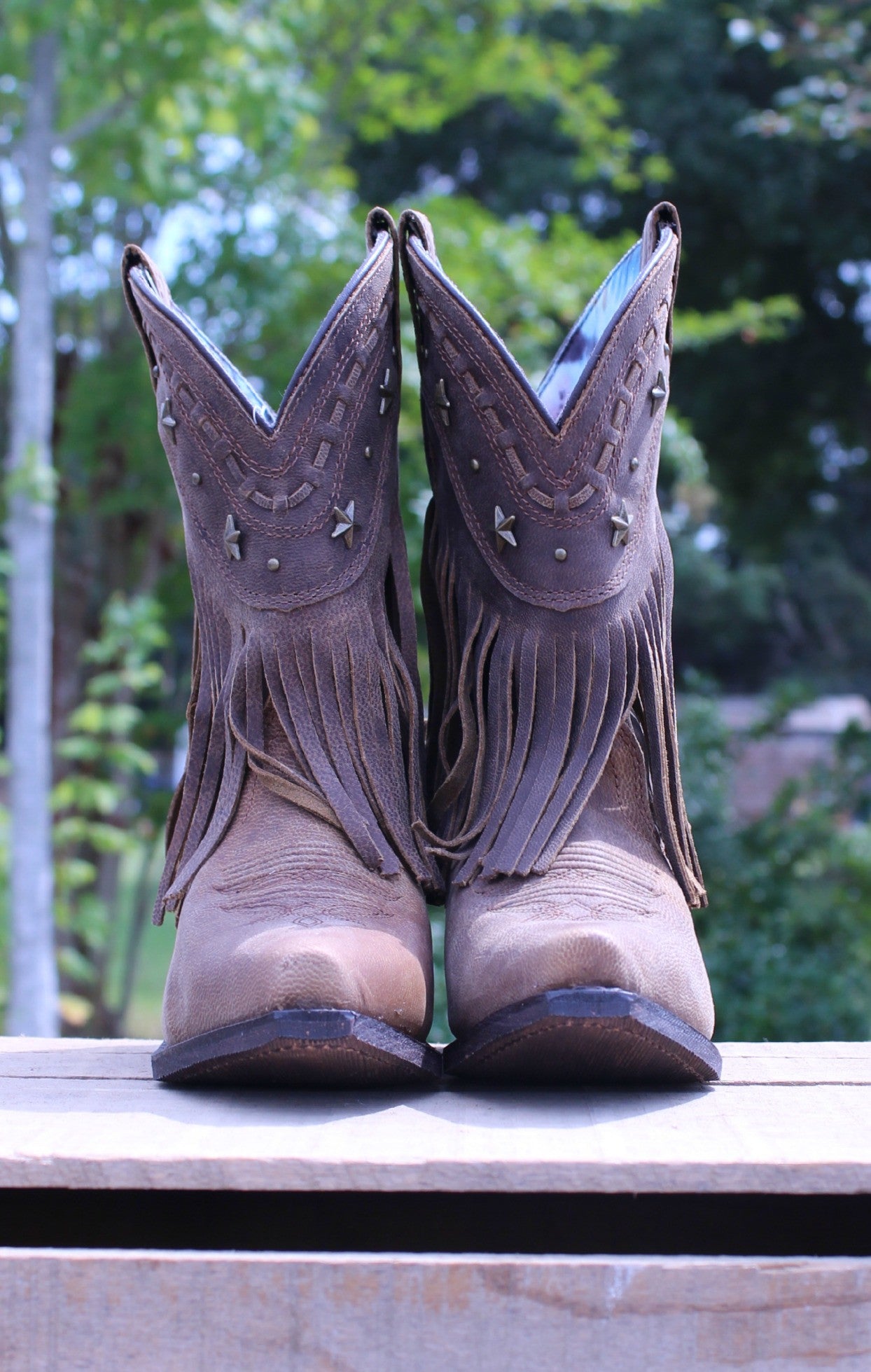 Dingo: Hang Low Fringe Boots, Brown - Elise