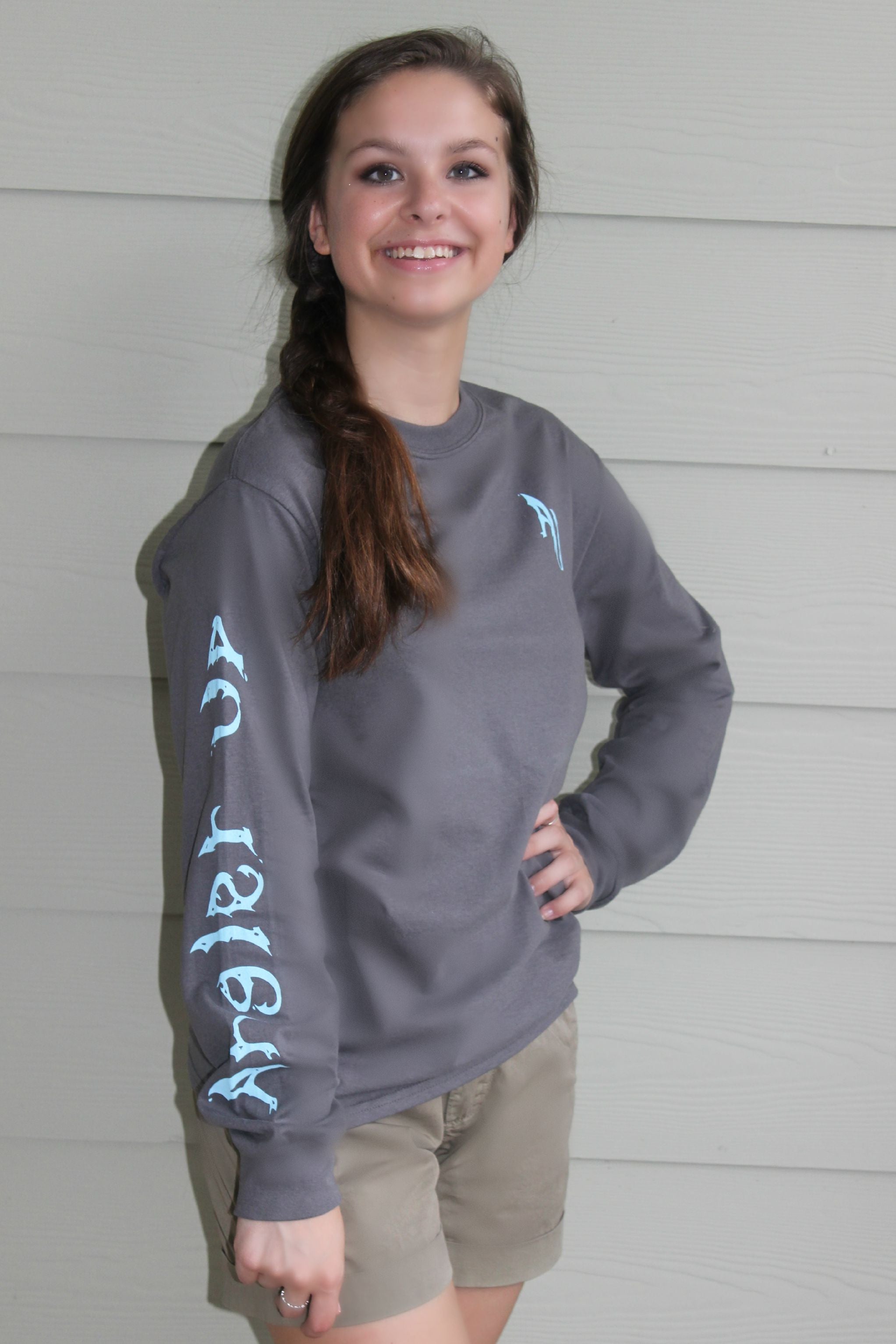 Angler Up: Long Sleeve Tee, Gray/Blue - Elise