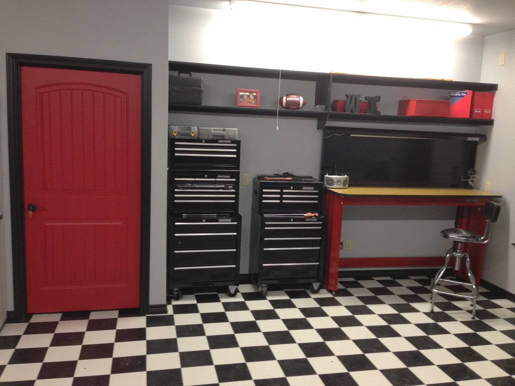 Black White Checkered Garage Kitchen Continuous Vinyl