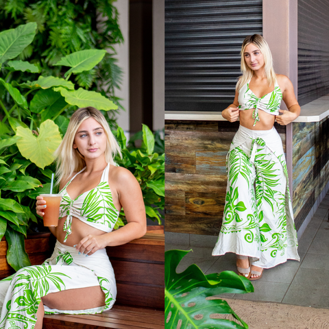 Sarong set wide leg wrap pants halter top adjustable two piece hawaiian aloha island resort wear matching womens summer spring outfit hawaii clothing wrap clothes 