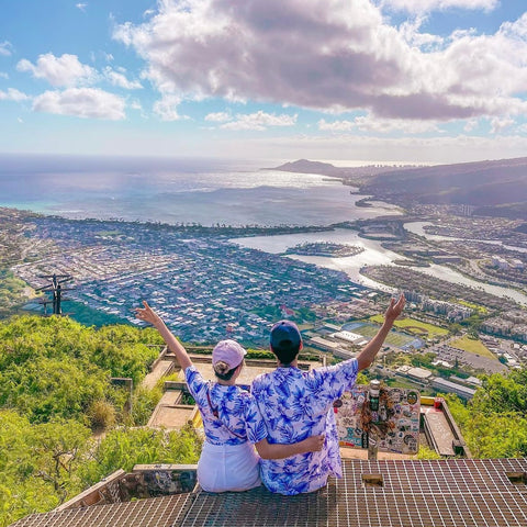 koko head crater hike hiking trail hawaii oahu honolulu panoramic ocean beach mountain views matching hawaiian aloha shirts short sleeve rayon matching pockets petite womens mens family tropical vacation paradise beach