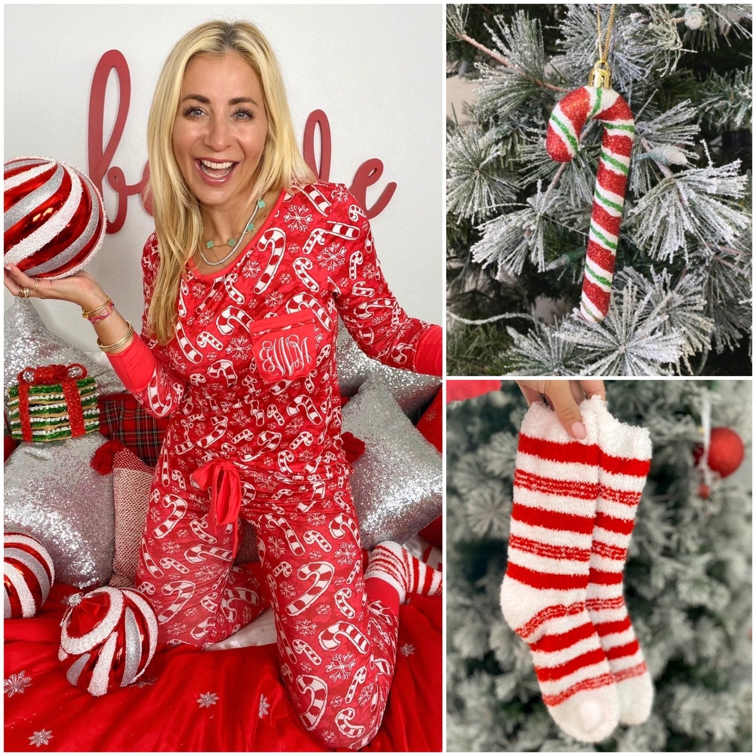 Monogram Candy Cane Pajama Set