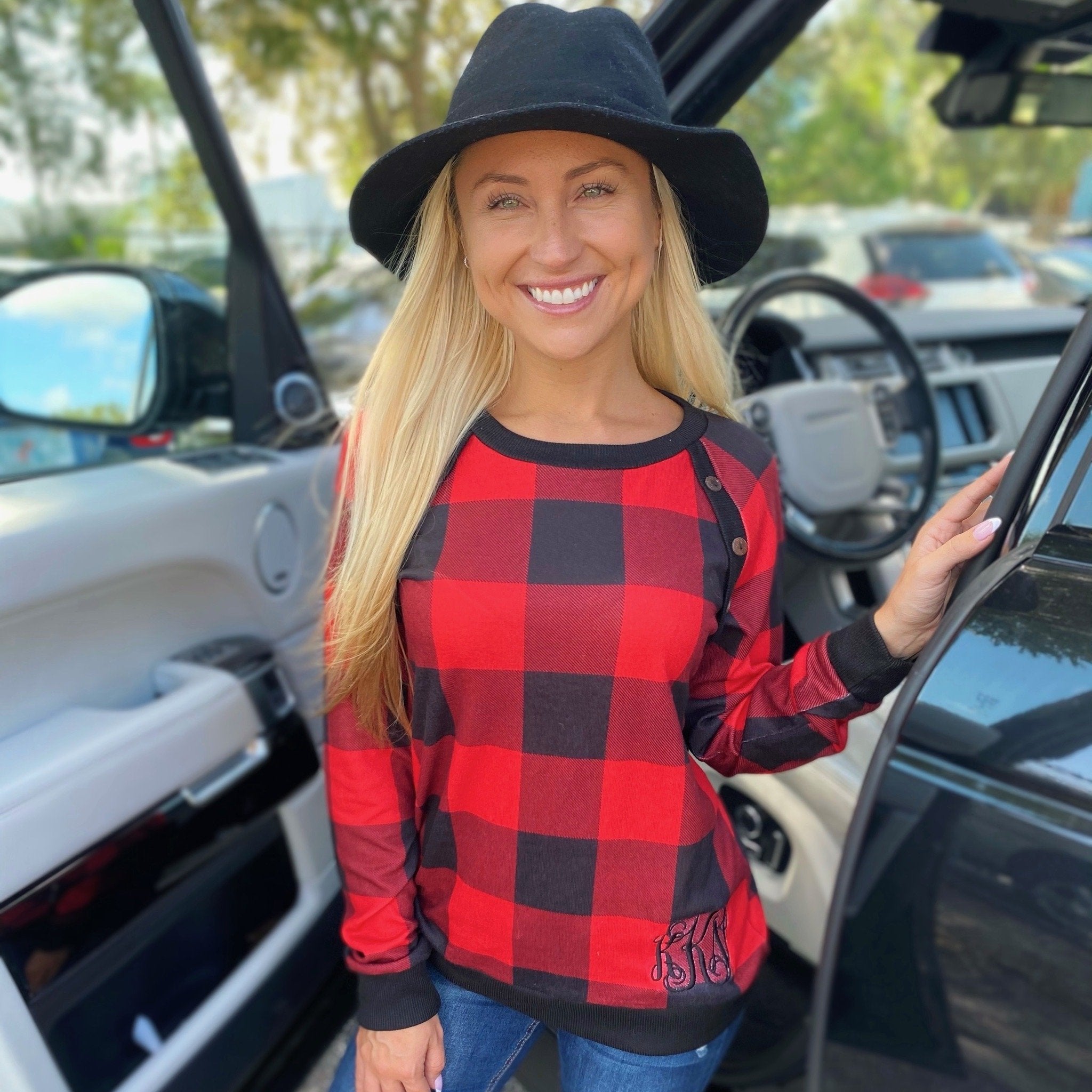 Monogram Buffalo Plaid Pullover