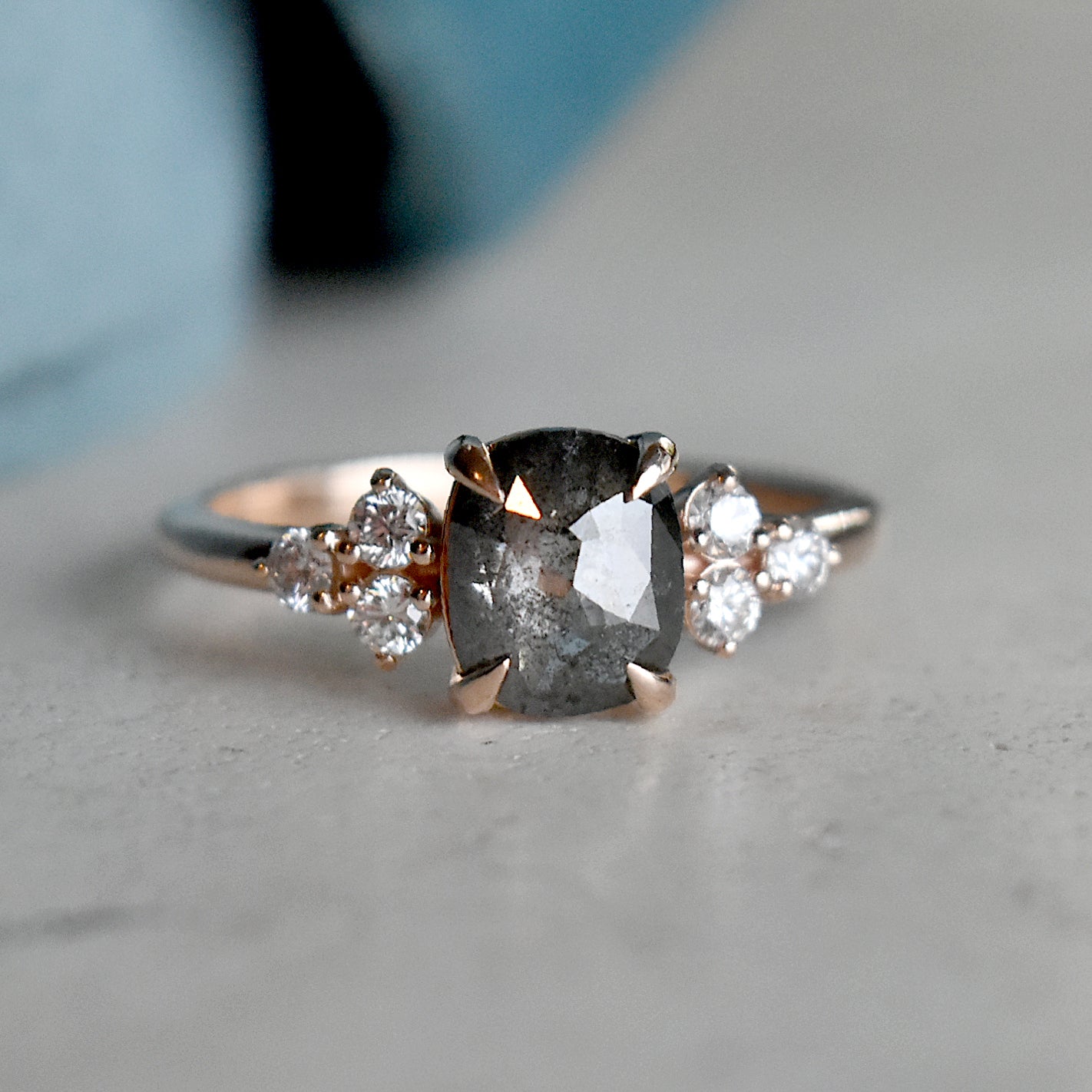 Rose Gold .95ct Oval Rose Cut Salt & Pepper Diamond Ring | Magpie Jewellery
