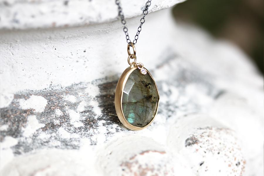 faceted labradorite and diamond necklace