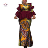 Africa Two Piece Set For Women Fashion 2019 Dashiki more Ruffle African Clothes Bazin Plus Size Lady Clothing for Party WY4142