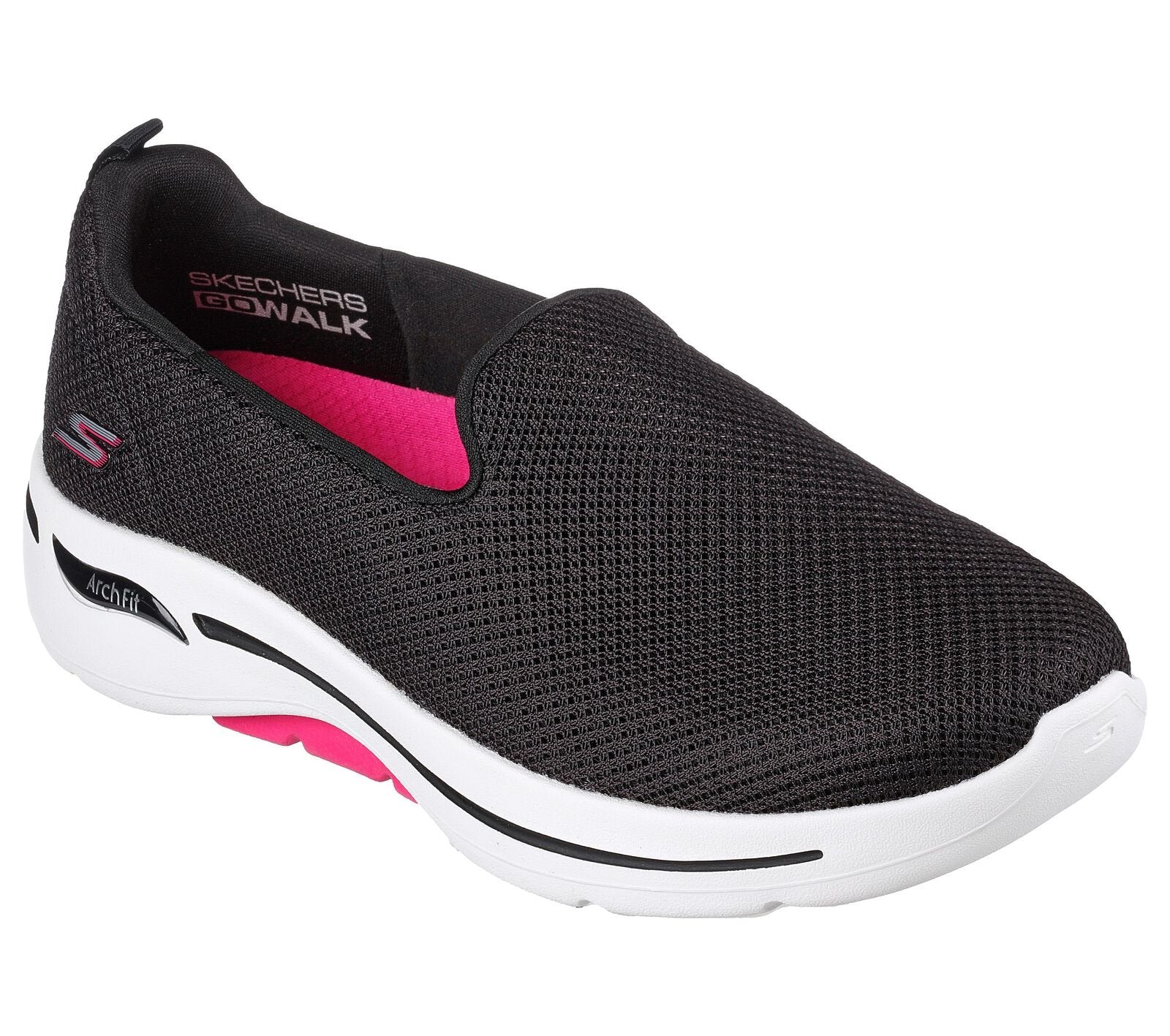 SKECHERS WOMEN'S GOWALK 6 COSMIC FORCE BLACK/PINK SLIP-ON SHOE – INSPORT