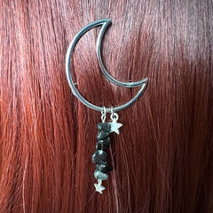 obsidian witchy moon crescent hair pin