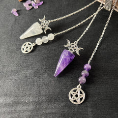 Pendule en cristal de pierres précieuses, triple lune, divination, sorcière française