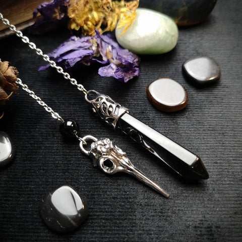 Onyx and obsidian gemstone pendulum