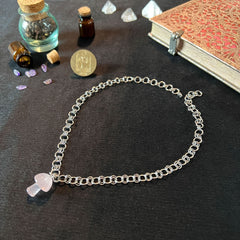 rose quartz mushroom chainmail necklace