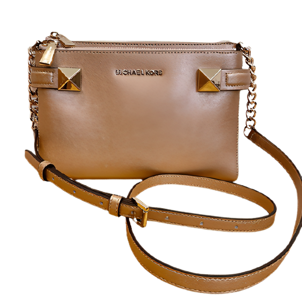 Brandat Outlet ,Michael Kors Karla Metallic Leather East West Crossbody  (Pink/Gold) ,Michael Kors