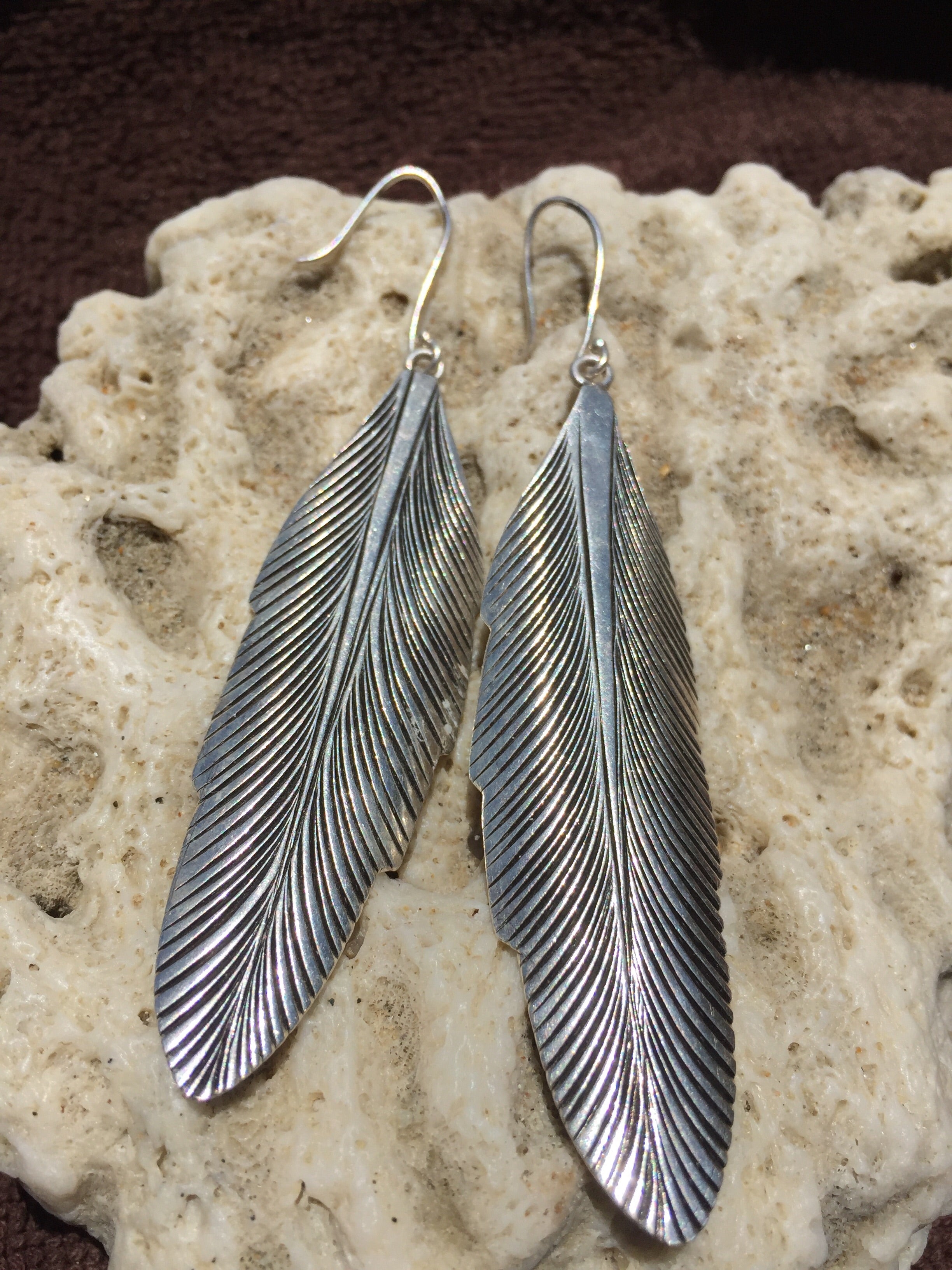 Navajo Sterling Silver Feather Earrings - Native American Earrings, Navajo  Jewelry