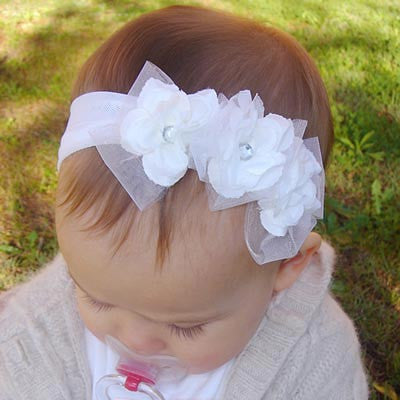 baby girl white flower headband