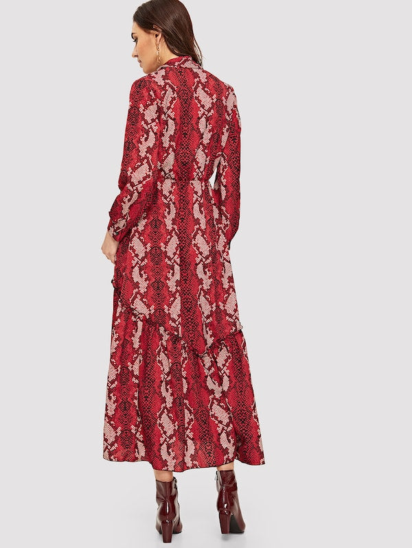 red snakeskin print dress