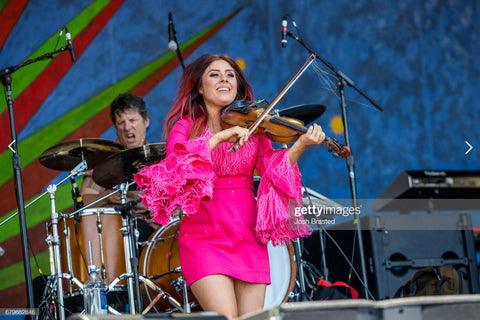 hot pink fringe dress on amanda shaw fiddle player by costume designer julie mollo