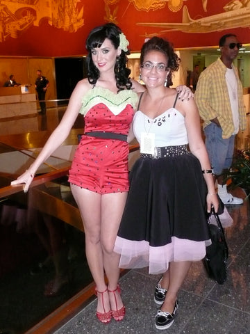 katy perry and julie mollo backstage at the today show wearing party dress and watermelon romper by julie mollo