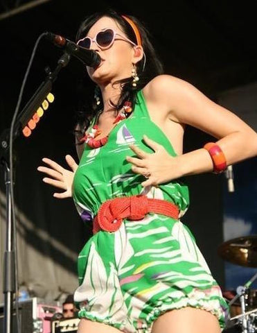 katy perry performs at the vans warped tour in a pinup sailboat romper playsuit by Julie Mollo