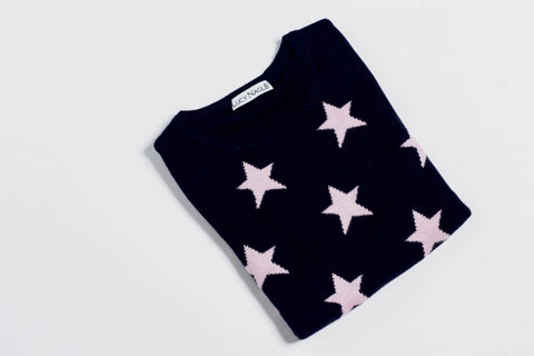 Lucy Nagle navy and pink cashmere sweater 