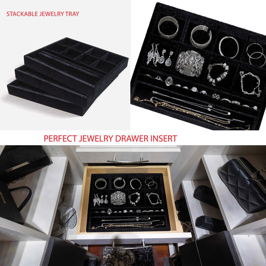 SuiteSymphony Black Velvet Jewelry Tray Insert & Jewelry Drawer Inserts -  Zen Merchandiser