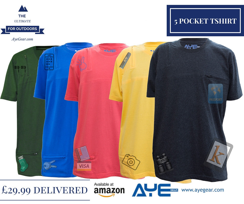 Ayegear Multipocket Tshirt 5 Pockets Functional Pickpocket Proof