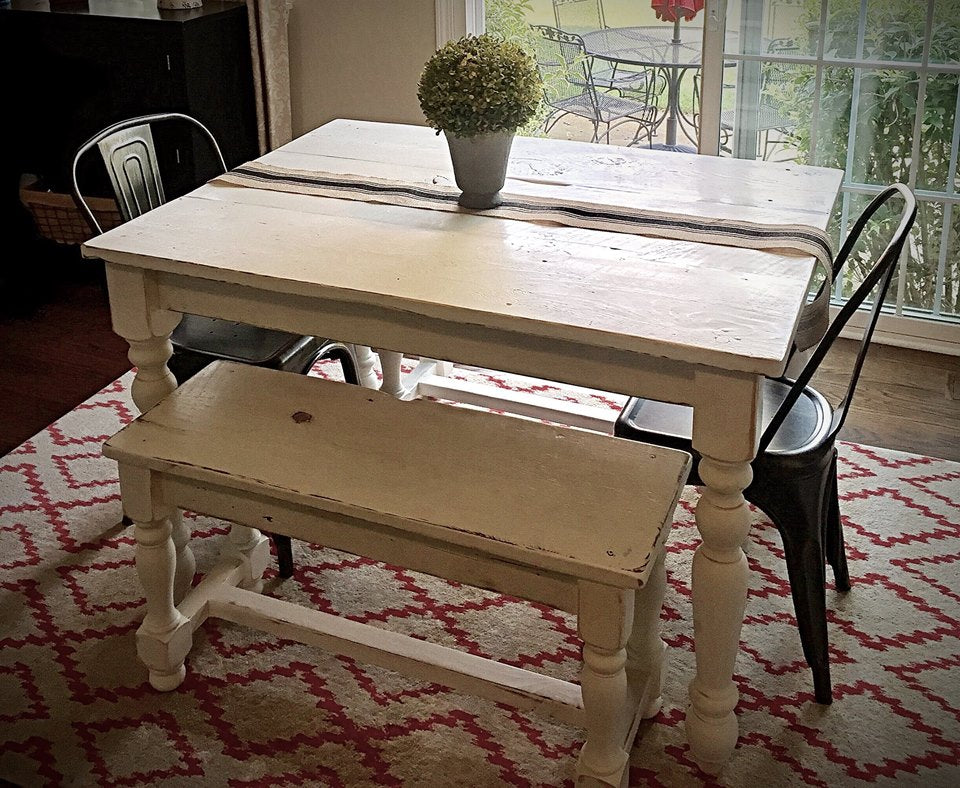 Petite All White Farm House Table With Bench Handmade With Reclaimed Wood By Arcadian Cottage 1920x ?v=1594569053