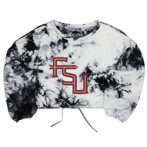 Florida State University Endzone Tie-Dye Crop Pullover in Black & White