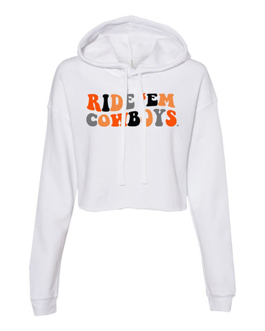 Groovy Crop Hoodie in White - Oklahoma State University