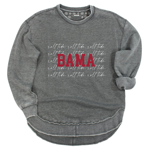 University of Alabama (The) College Script Poncho Fleece Crew in Charcoal