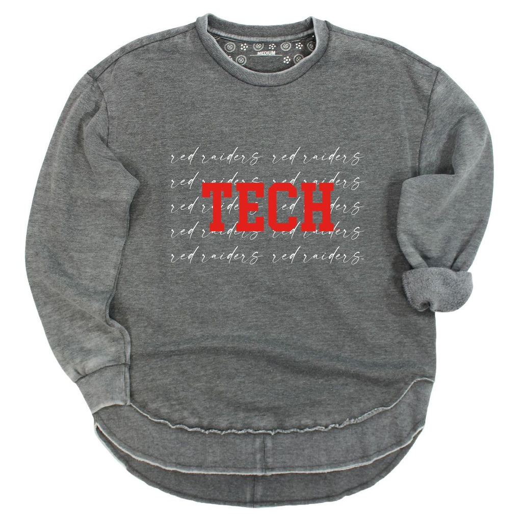 Texas Tech University College Script Poncho Fleece Crew in Charcoal