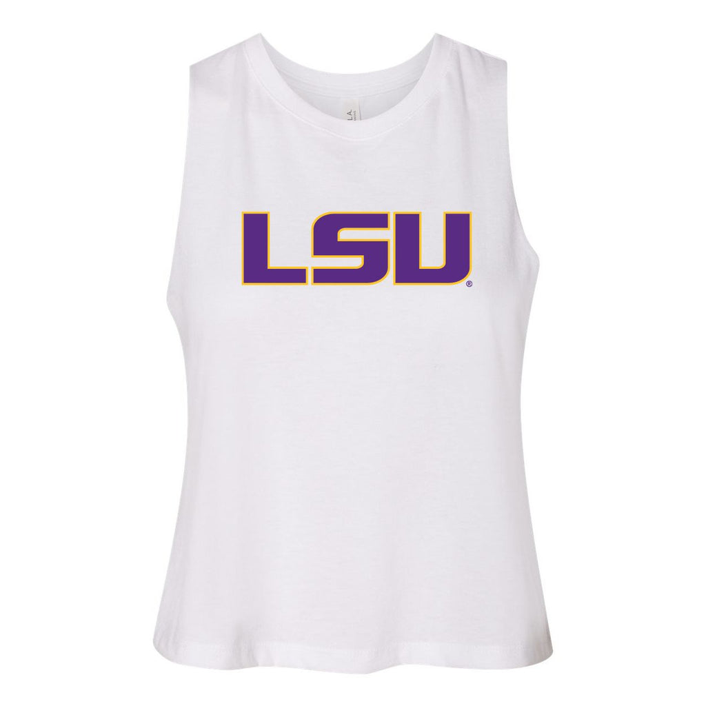 Louisiana State University Endzone Women's Racerback Crop Tank in White