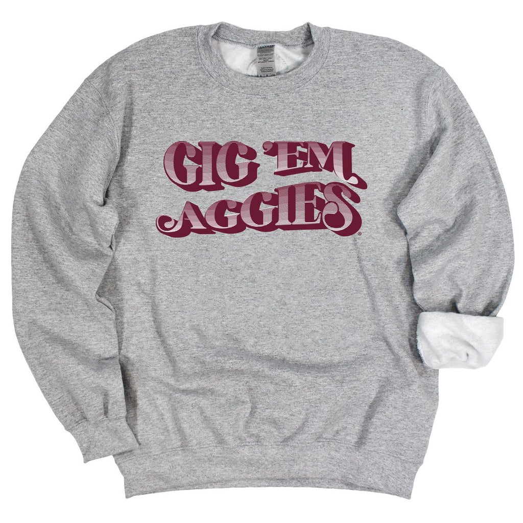 Texas A&M University Retro Wave Crewneck Fleece in Gray