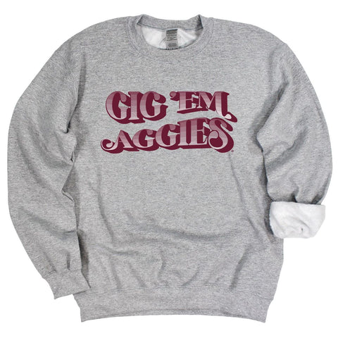 Texas A&M University Retro Wave Crewneck Fleece in Gray