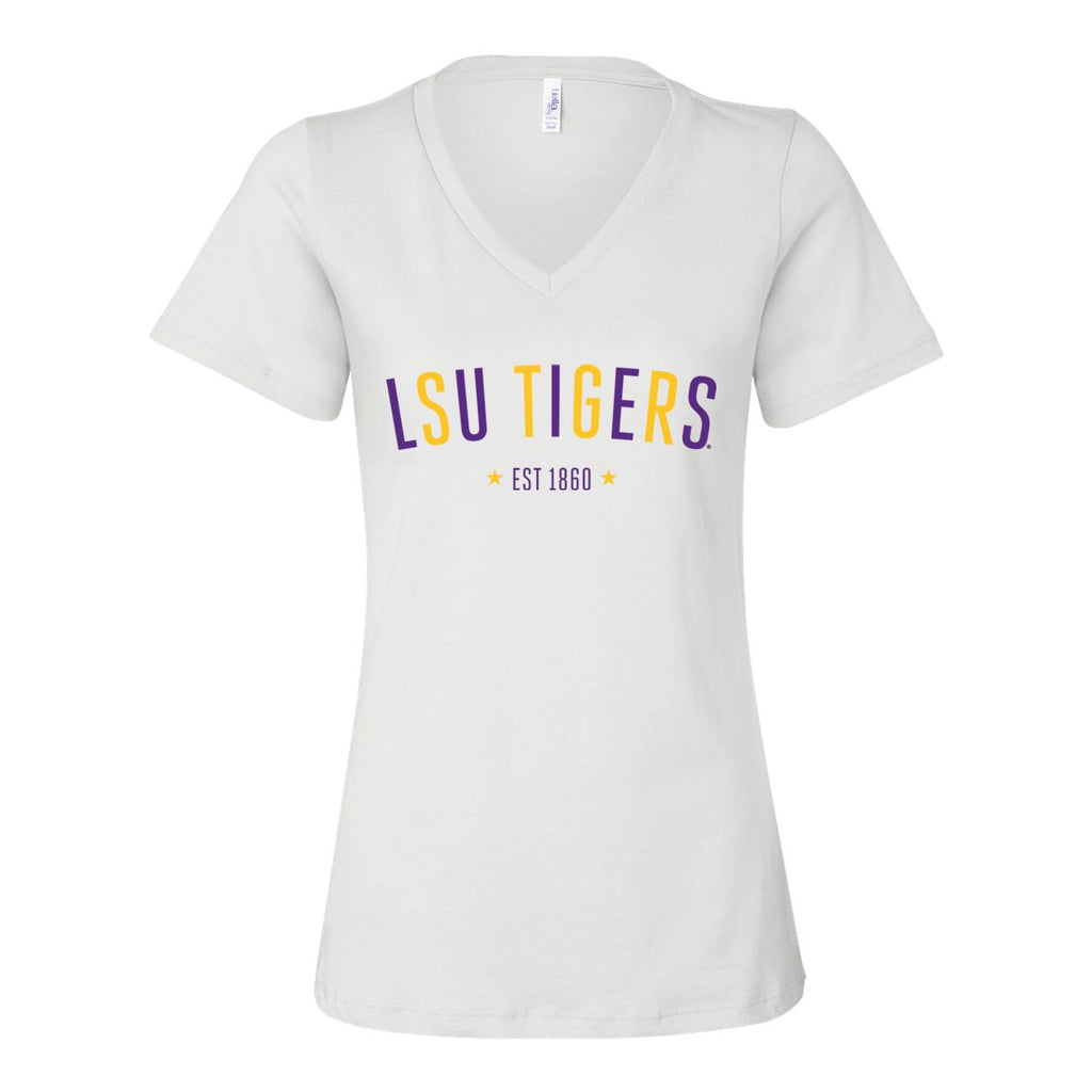 Louisiana State University Star Arch V-neck Short Sleeve T-shirt in White