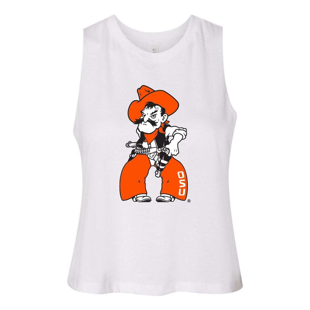 Oklahoma State University Endzone Women's Racerback Crop Tank in White