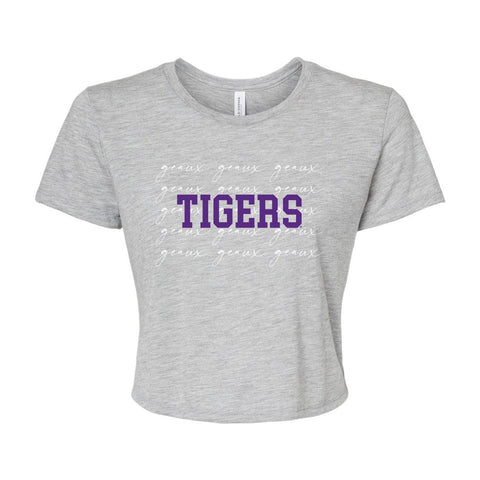 Louisiana State University College Script Crop Short Sleeve T-shirt in Gray