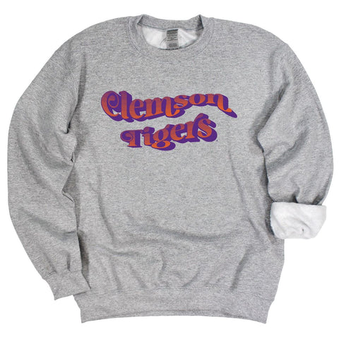 Clemson Universtiy Retro Wave Crewneck Fleece in Gray