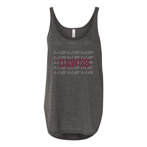 Mississippi State University College Script Women's Flowy Tank with Side Slit in Charcoal