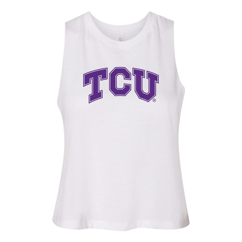 Texas Christian Universtiy Endzone Women's Racerback Crop Tank in White