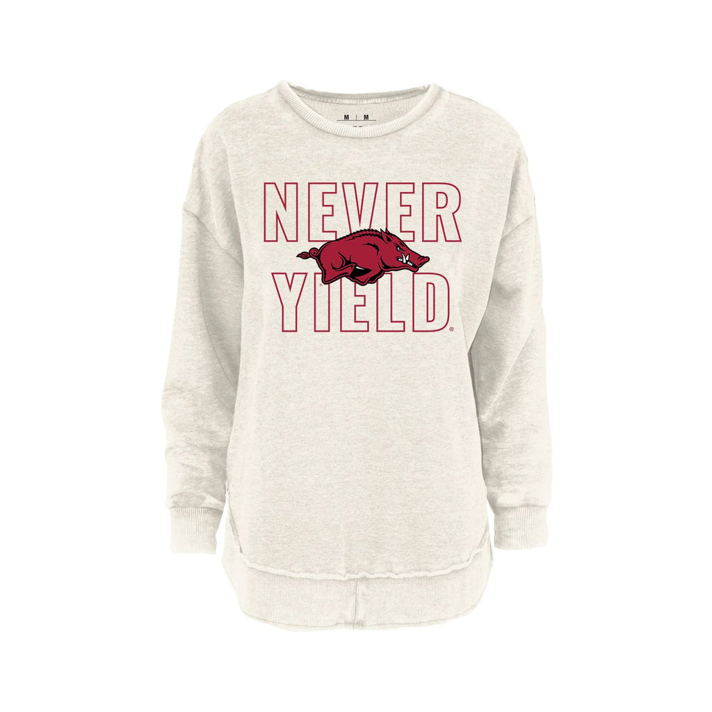 Outline Poncho Fleece Crew in Ivory - University of Arkansas